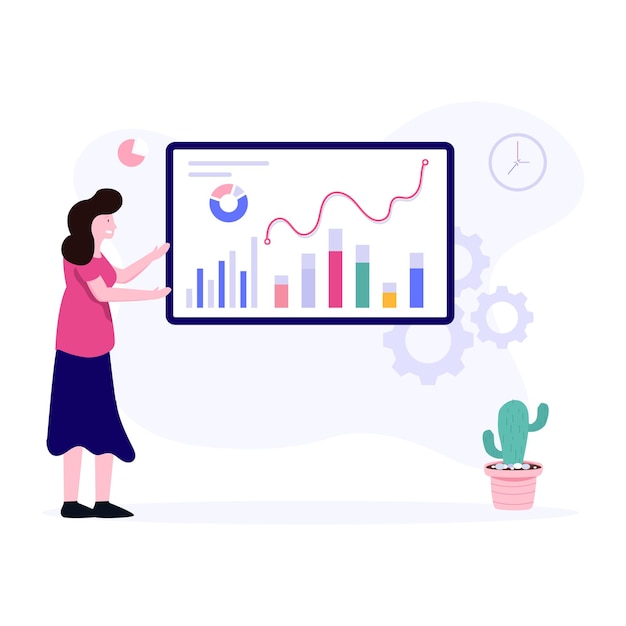 Ilustración plana de vector de análisis de datos gráficos de gestión financiera