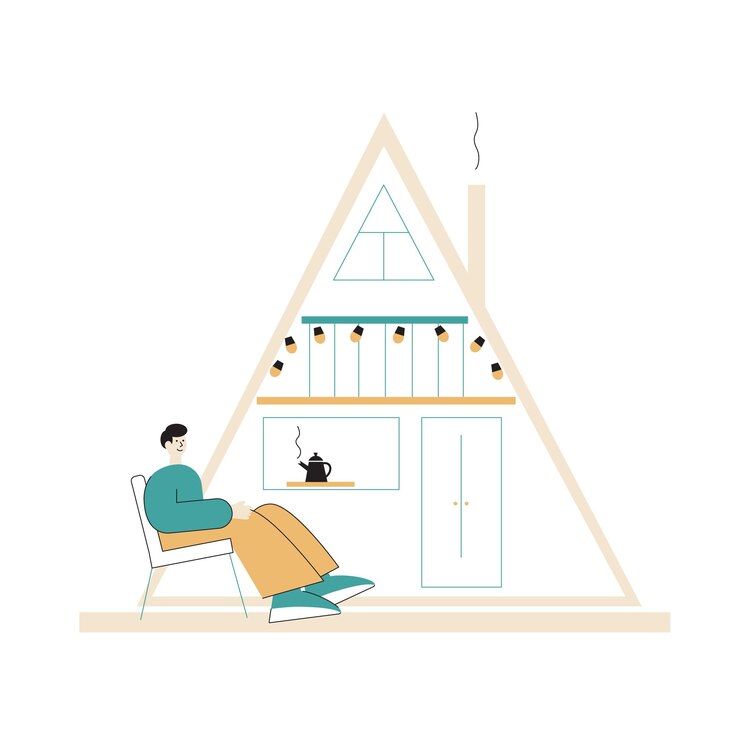 Ilustración plana de vector de hombre que vive en una casa diminuta.