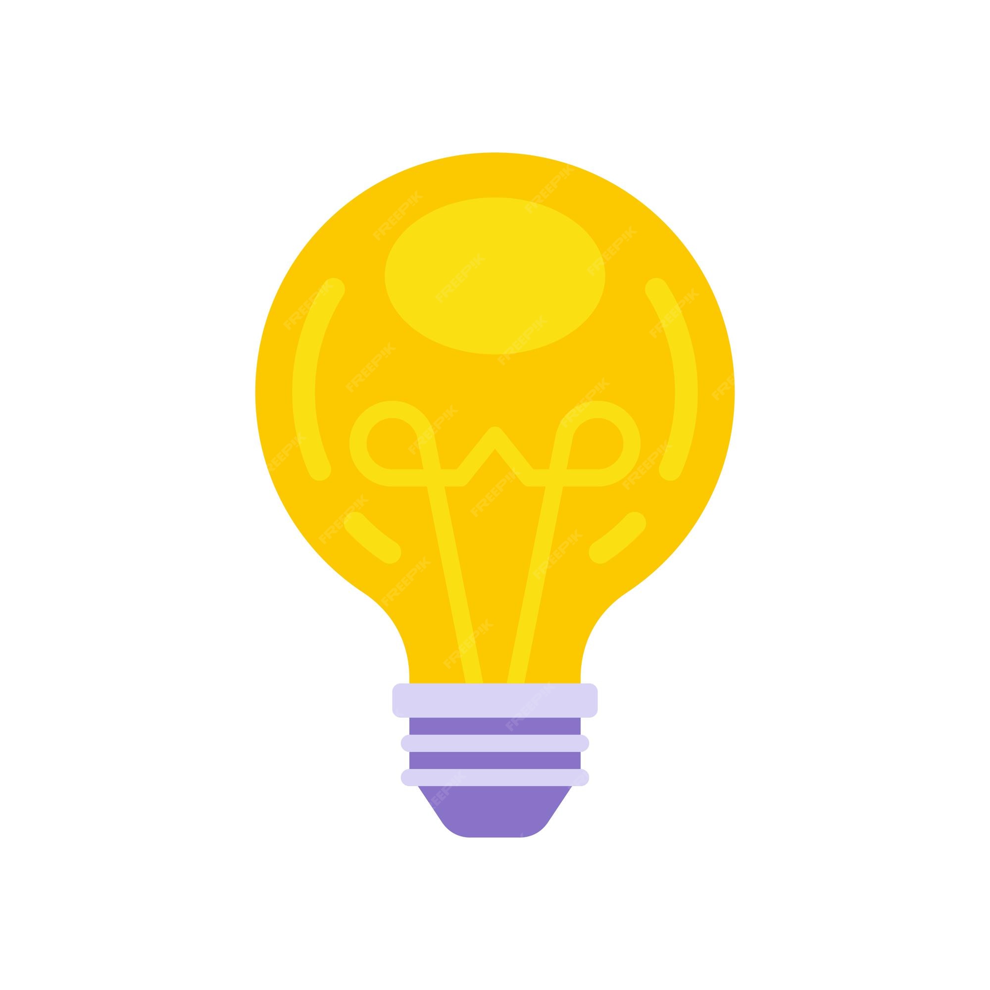 Ilustración plana de vector de icono de iluminación de bombilla de electricidad clásica amarilla. símbolo de bombilla | Vector Premium