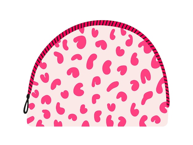 Ilustración plana vectorial de la bolsa de cosméticos de leopardo rosado
