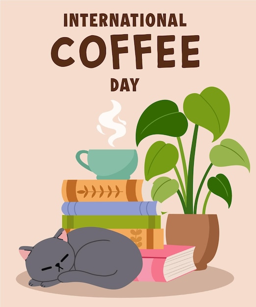 Ilustración plana vectorial para la celebración del día internacional del café