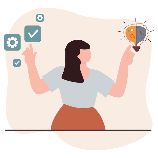 Ilustración plana vectorial Concepto de negocios y finanzas Una persona que está ocupada con asuntos empresariales e implementando nuevas ideas Adecuada para protectores de pantalla de redes sociales y como plantilla x9xA