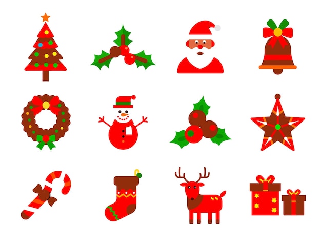 Ilustración plana vectorial del conjunto de elementos navideños