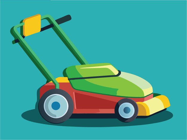 Ilustración plana vectorial del cortador de césped motorizado