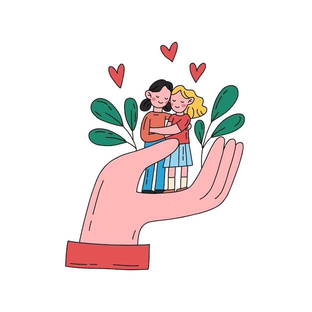 Ilustración plana vectorial del día de la amistad dibujada a mano en estilo minimalista dos personajes de dibujos animados femeninos