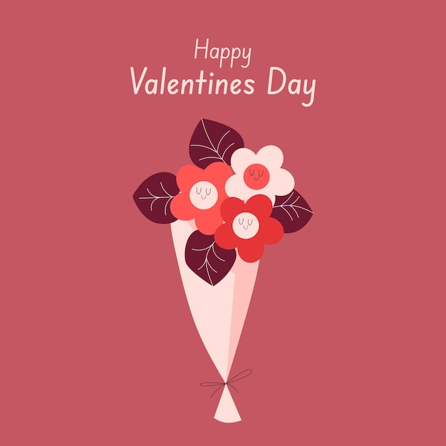 Ilustración plana vectorial del día de San Valentín con ramo de flores