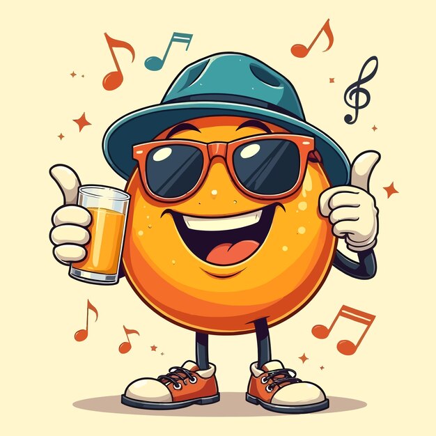 Ilustración plana vectorial de dibujos animados anaranjados felices con brazos, piernas y gafas de sol