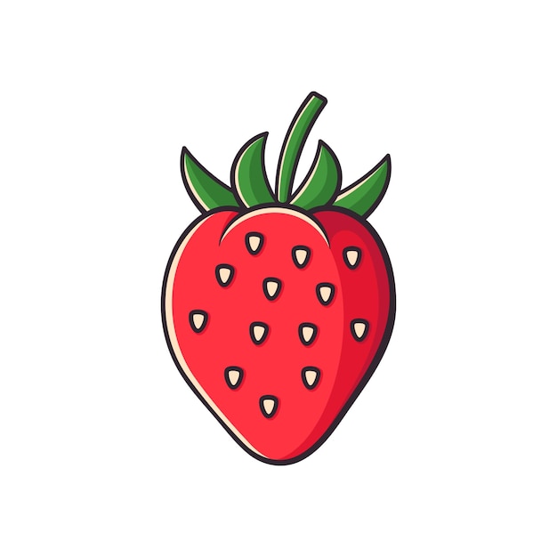Ilustración plana vectorial de fresa fresa roja estilizada con hoja verde sobre fondo blanco