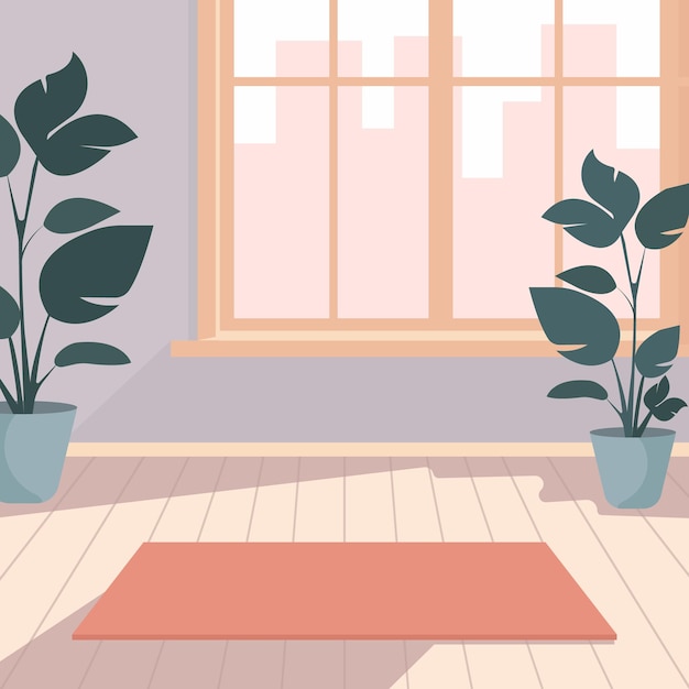 Ilustración plana vectorial del interior del hogar para la práctica del yoga