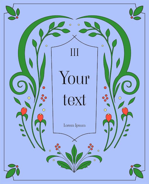 Ilustración plana vectorial de un marco decorativo floral para el diseño de portadas de libros