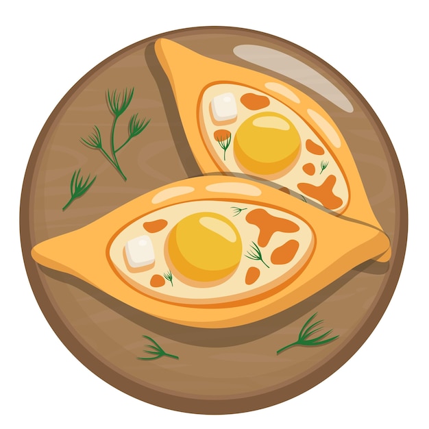 Vector ilustración plana vectorial del plato khachapuri georgiano con huevo