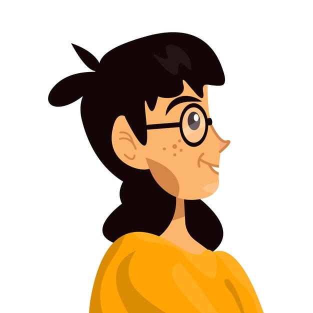 Ilustración plana vectorial del retrato de mujer o niña Avatar de mujer moderna sobre un fondo blanco aislado