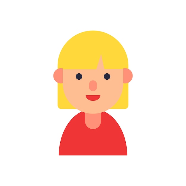 Ilustración plana vectorial para sitios web, aplicaciones, libros, artículos. Ilustración a color de una mujer joven con cabello rubio. Avatar plano para aplicaciones.