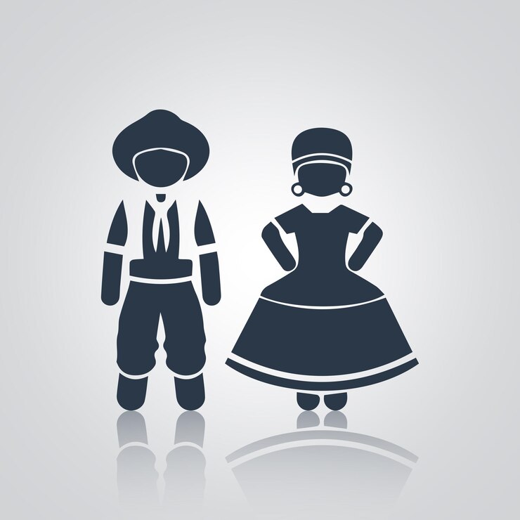 Vector ilustración plana de un vestido tradicional brasileño pictogramas iconos con un resumen plateado