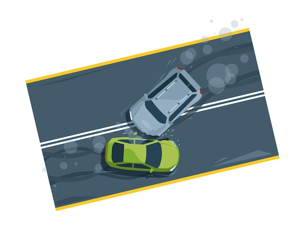 Ilustración plana de vista superior de accidente de coche