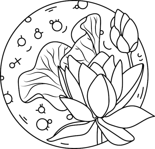 Ilustración del planeta Venus vectorial dibujado a mano con flores de loto. Astrología SVG Esquema Composición