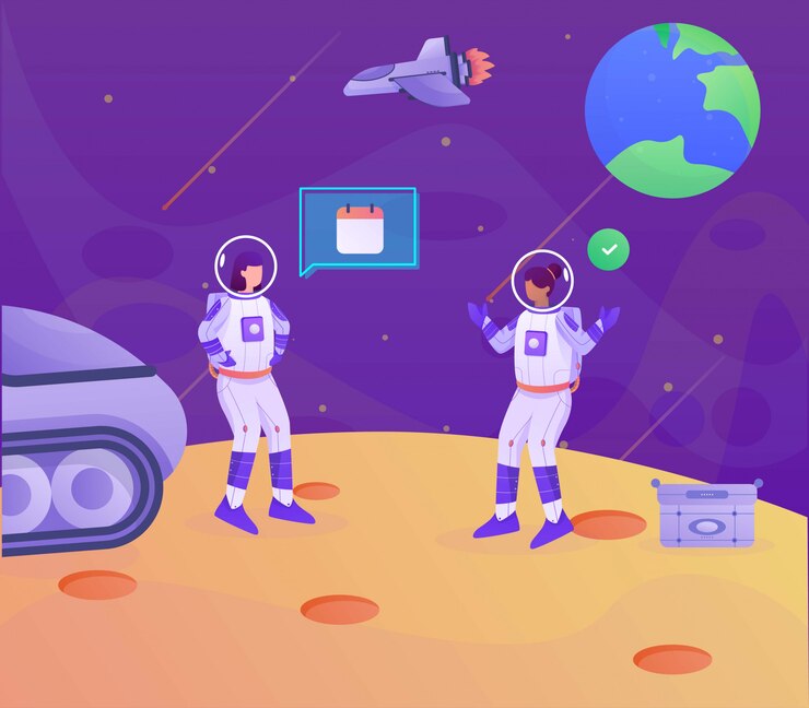 Vector ilustración de planificación de horario de astronauta ilustración de página de aterrizaje