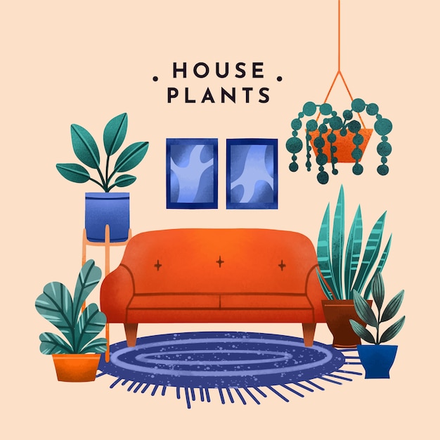 Vector ilustración de plantas de casa acuarela