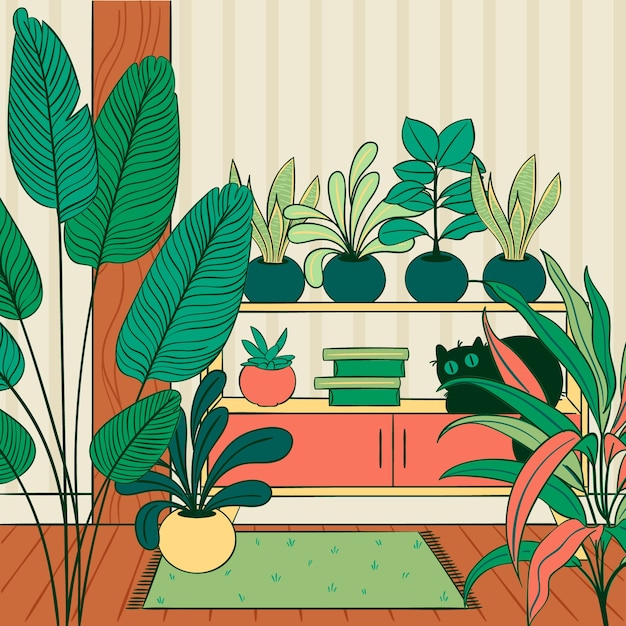 Vector ilustración de plantas de interior dibujadas a mano