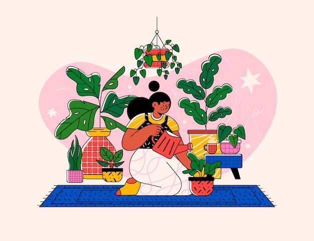Ilustración de plantas de interior dibujadas a mano
