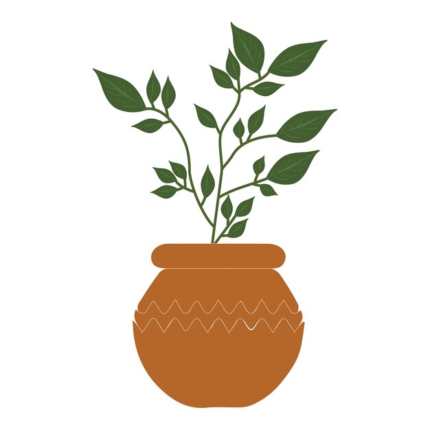 Ilustración de plantas en maceta orgánicas minimalistas Diseño plano Planta de hojas verdes en maceta simple