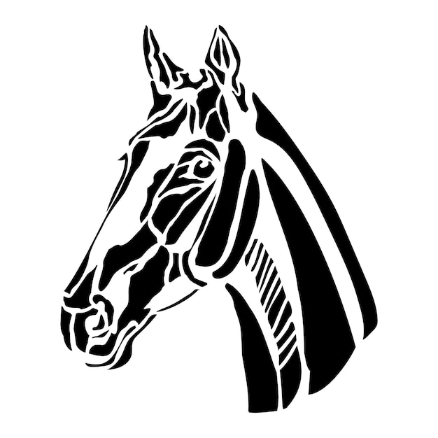 Ilustración y plantilla aisladas de silueta vectorial de cabeza de caballo en perfil