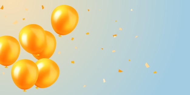 Ilustración de plantilla de banner de fondo de vector de diseño de globo 3d naranja hermoso