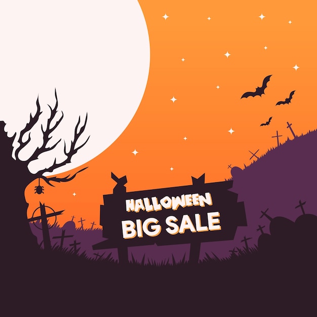 Vector ilustración de plantilla de banner de venta de halloween en diseño plano