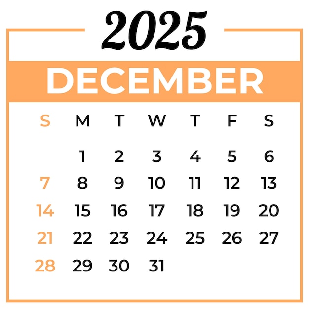 Ilustración de la plantilla del calendario de diciembre de 2025