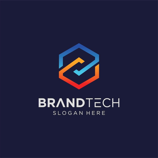 Ilustración de plantilla digital de tecnología de diseño de logotipo Hexagon Cube tech