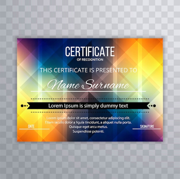 Ilustración de plantilla de diseño de certificado colorido abstracto