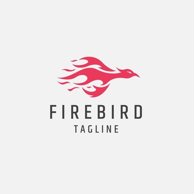 Ilustración de plantilla de diseño de icono de logotipo de llama roja de pájaro de fuego