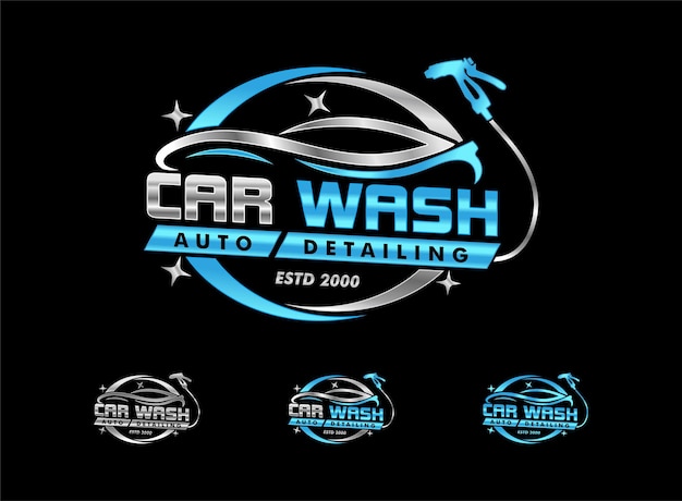Vector ilustración de plantilla de diseño de insignias de etiqueta de emblema de logotipo de lavado de autos a presión y detalles automáticos