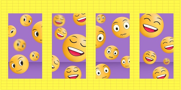 Vector ilustración de plantilla de historia de emoji 3d feliz día de emoji