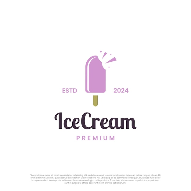 Ilustración de la plantilla de icona de las barras de helado rosadas mordidas en un palo