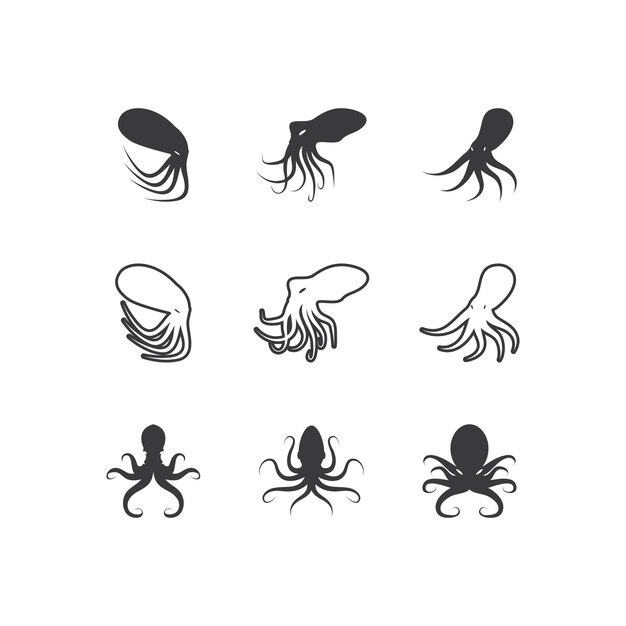 Ilustración de plantilla de icono de pulpo y vector de símbolos