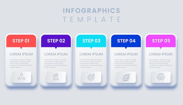 Ilustración de plantilla de infografía de negocio moderno de cinco pasos