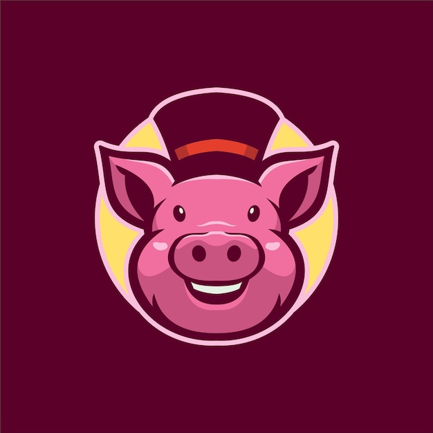 Ilustración de plantilla de logotipo de dibujos animados de cabeza de animal de cerdo. esport logo juegos Vector Premium