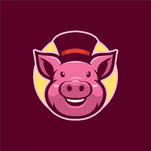 Vector ilustración de plantilla de logotipo de dibujos animados de cabeza de animal de cerdo. esport logo juegos vector premium