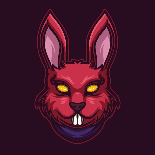 Ilustración de plantilla de logotipo de dibujos animados de cabeza de animal de conejo diablo. esport logo gaming