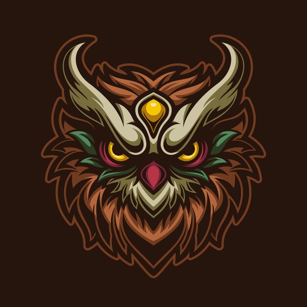 Ilustración de plantilla de logotipo de dibujos animados de cabeza de búho. Esport logo gaming