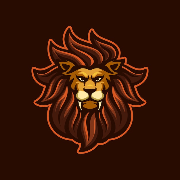Ilustración de plantilla de logotipo de dibujos animados de cabeza de león. Esport logo gaming