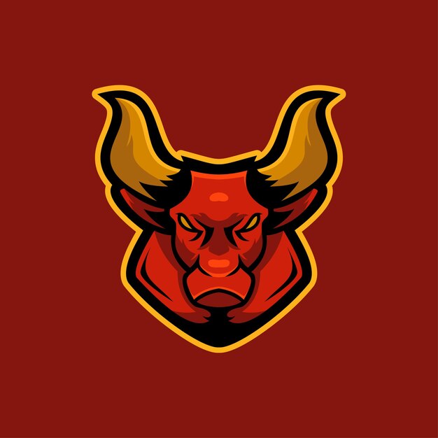 Ilustración de plantilla de logotipo de dibujos animados de cabeza de Toro. esport logo juegos Vector Premium