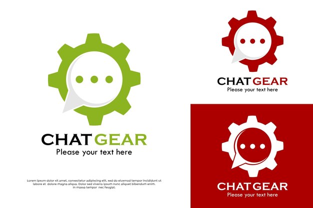 Ilustración de la plantilla del logotipo del diseño del engranaje de chat