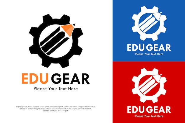 Vector ilustración de la plantilla del logotipo de edu gear hay equipo con lápiz