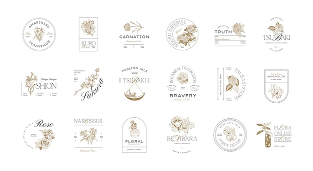 Ilustración de plantilla de logotipo de flor vintage para marca