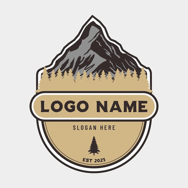 Vector ilustración de plantilla de logotipo de montaña y bosque vectorial