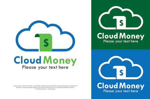 Ilustración de la plantilla del logotipo del símbolo del dinero en la nube