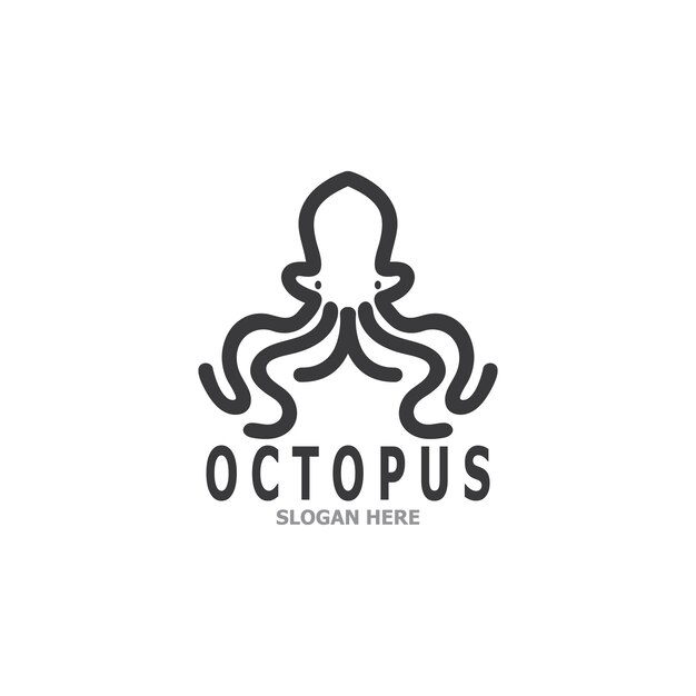 Ilustración de plantilla de logotipo y símbolo de silueta negra de pulpo