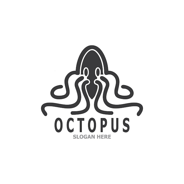 Ilustración de plantilla de logotipo y símbolo de silueta negra de pulpo